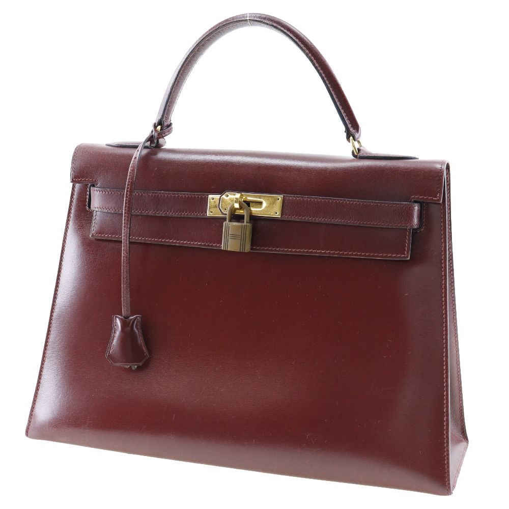 HERMES】エルメス ケリー32 外縫い ボックスカーフ ボルドー ゴールド 