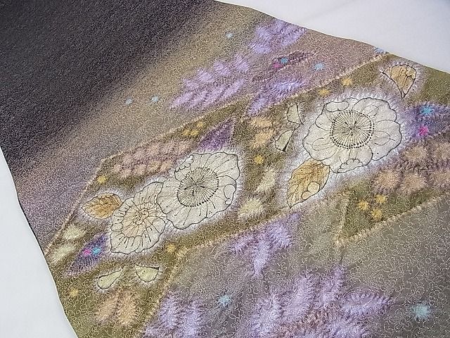 平和屋本店□極上 二代目 久保田一竹 幻の辻が花 太鼓柄袋帯 金通し地  