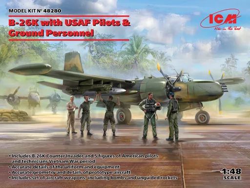 プラモデル 1|48 B-26K カウンターインベーダー w|USAFパイロット＆クルー 48280