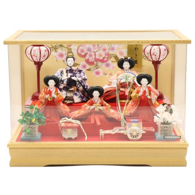 雛人形 ケース飾り 舞姫 藤扇 五人 木目アクリルケース 2024-yg147 幅53cm ケース飾 5人 ひな人形 お雛様 桃の節句 節句 お祝い インテリア