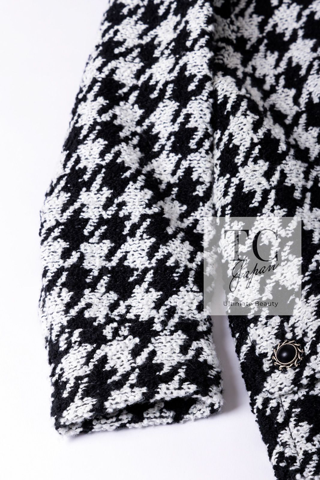 シャネル コート CHANEL ブラック ホワイト 千鳥格子 ジッパー