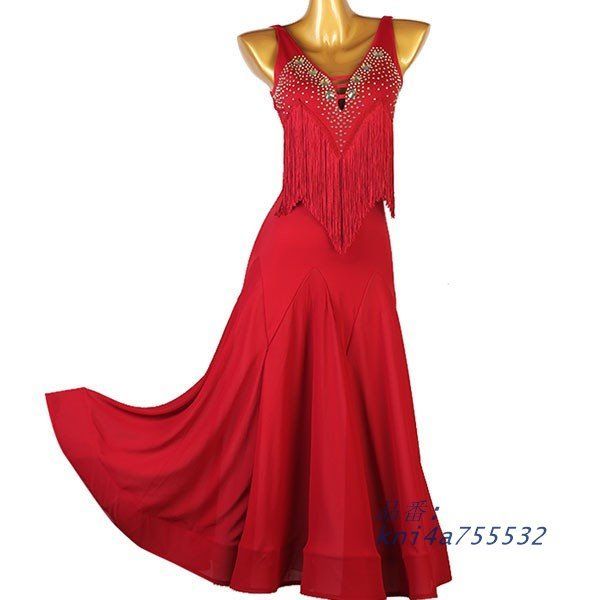 社交ダンスドレス スタンダード ドレス 競技用ドレス 練習用 社交ダンス衣装 レッスン着 ステージ衣装 フリンジ ワンピース kni4a755532
