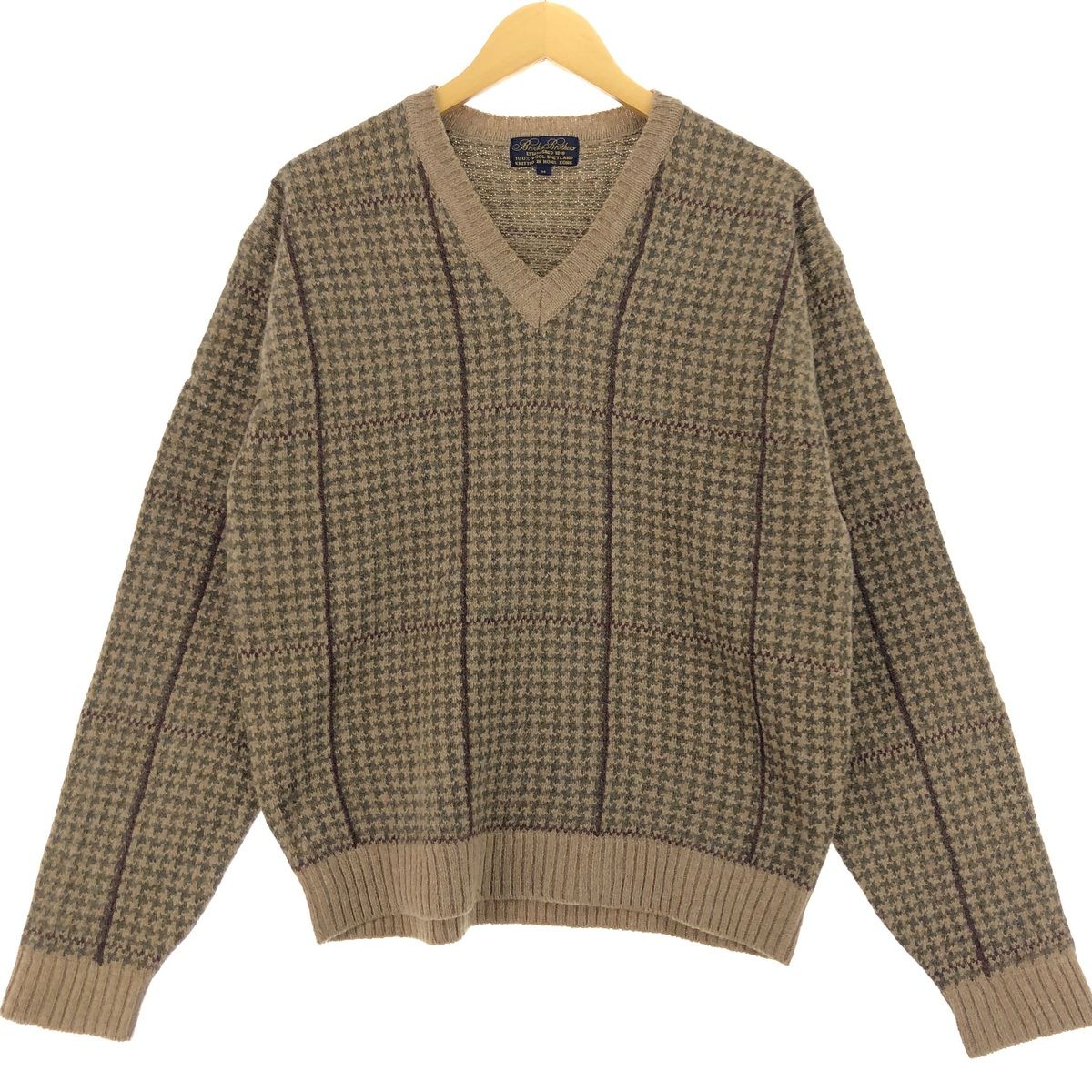 古着 ブルックスブラザーズ Brooks Brothers Est.1818 ガンクラブチェック Vネック ウールニットセーター メンズM相当/eaa399987