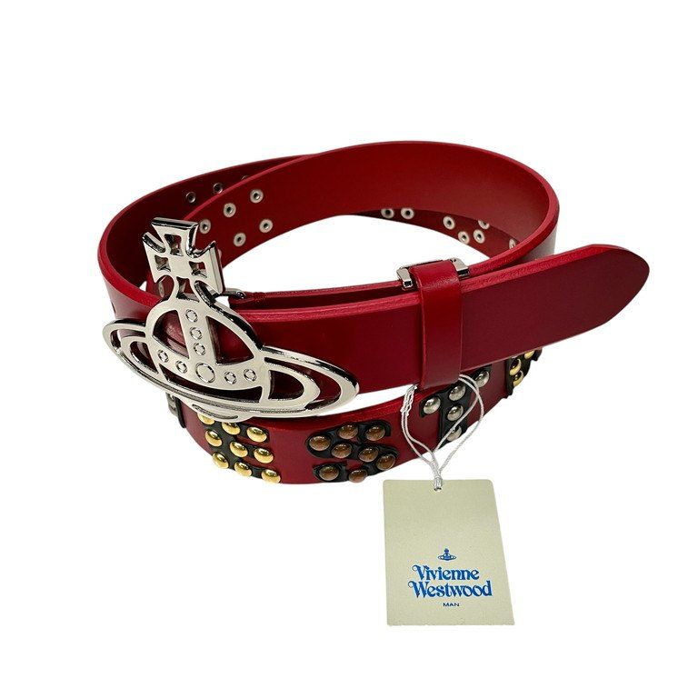 Vivienne Westwood MAN オーブバックルスタッズレザーベルト 未使用タグ付き 赤 レッド ヴィヴィアンウエストウッド マン