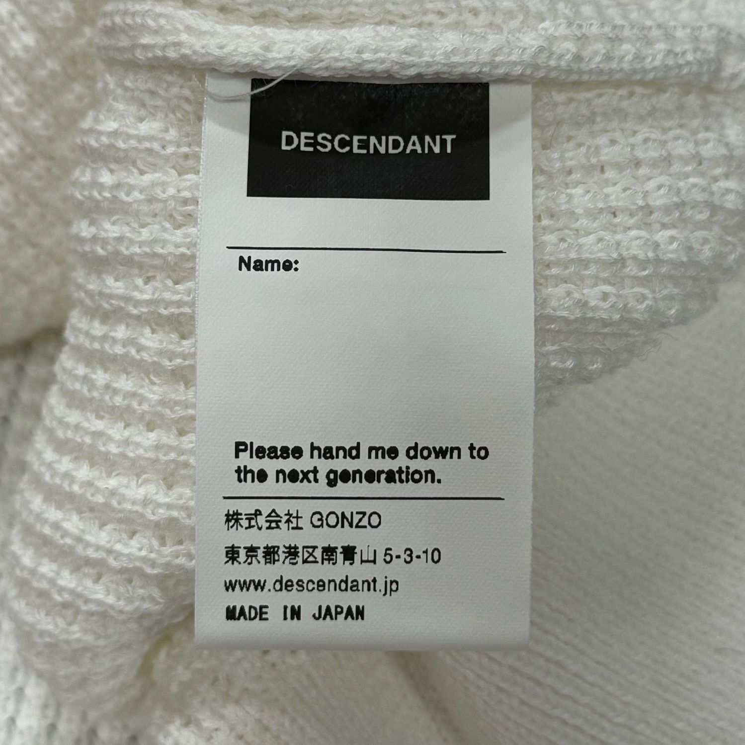 定価30800円 新品 DESCENDANT GAUFRE WAFFLE KNIT THERMOLITE ワッフル