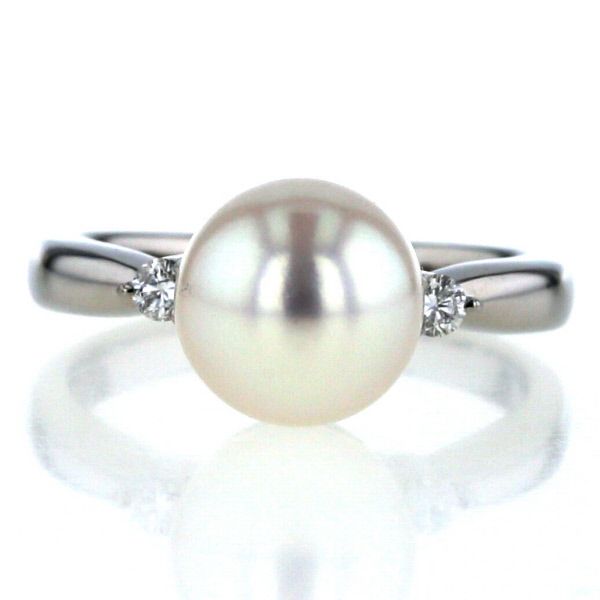 Pt900 プラチナ リング アコヤ真珠8.8mm ダイヤモンド0.10ct サイド