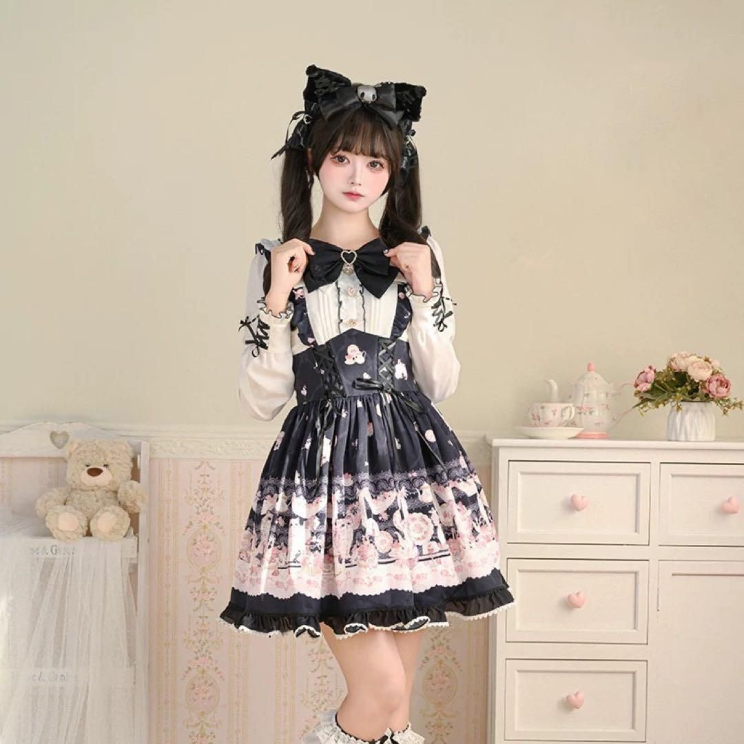 25 猫ちゃん柄ロリータワンピース♪お出かけや女子会にぴったり 社交ダンスドレス ラテンダンス衣装 レッスンウェア ステージ衣装