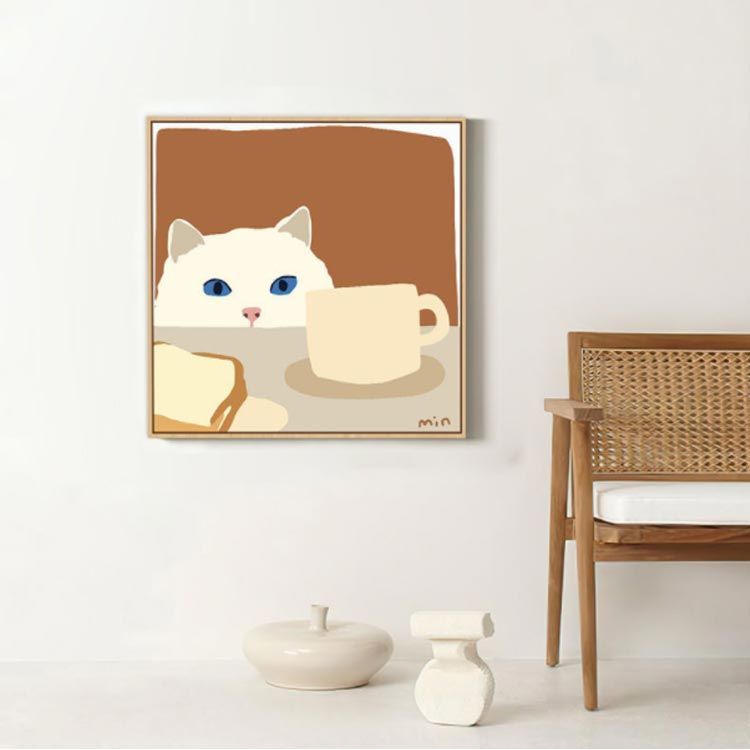 油絵 専用 三代そろった猫と青い花 油絵 専用 三代そろった猫と