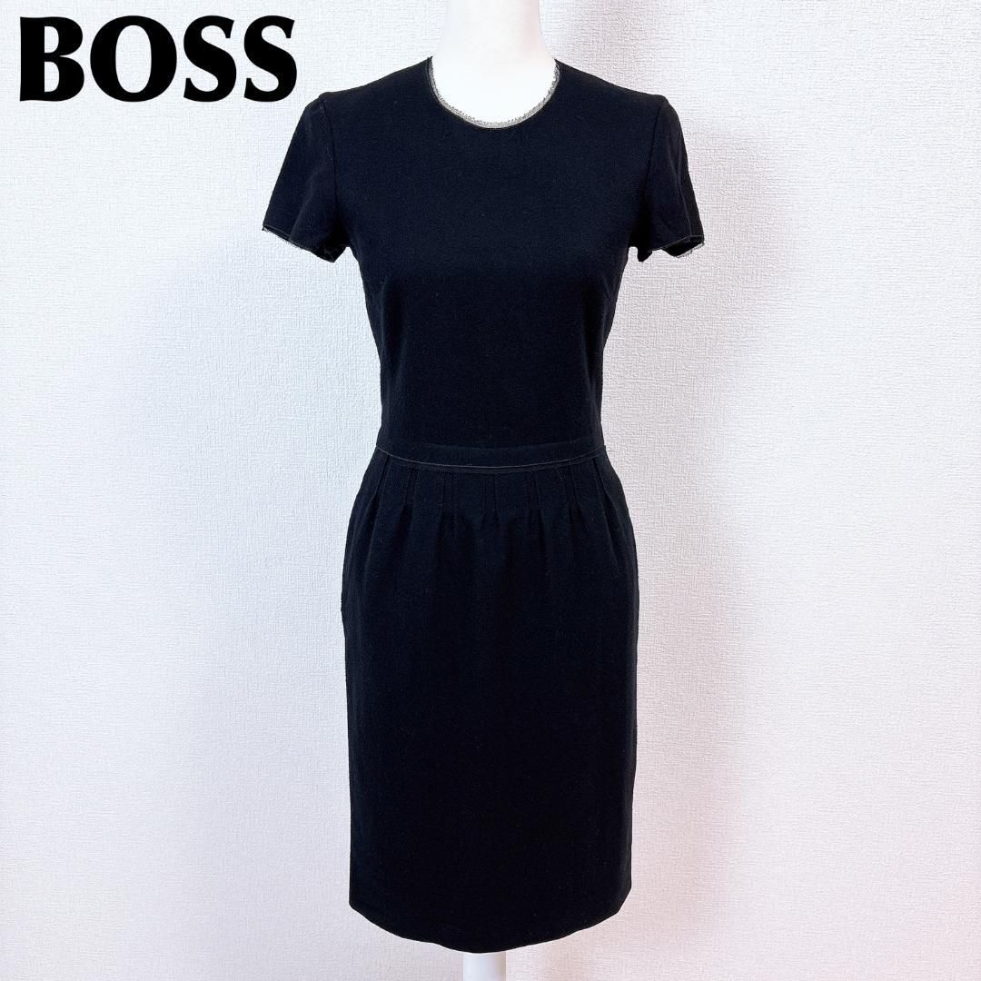ボス 半袖ワンピース タイト ウール US4 無地 ブラック