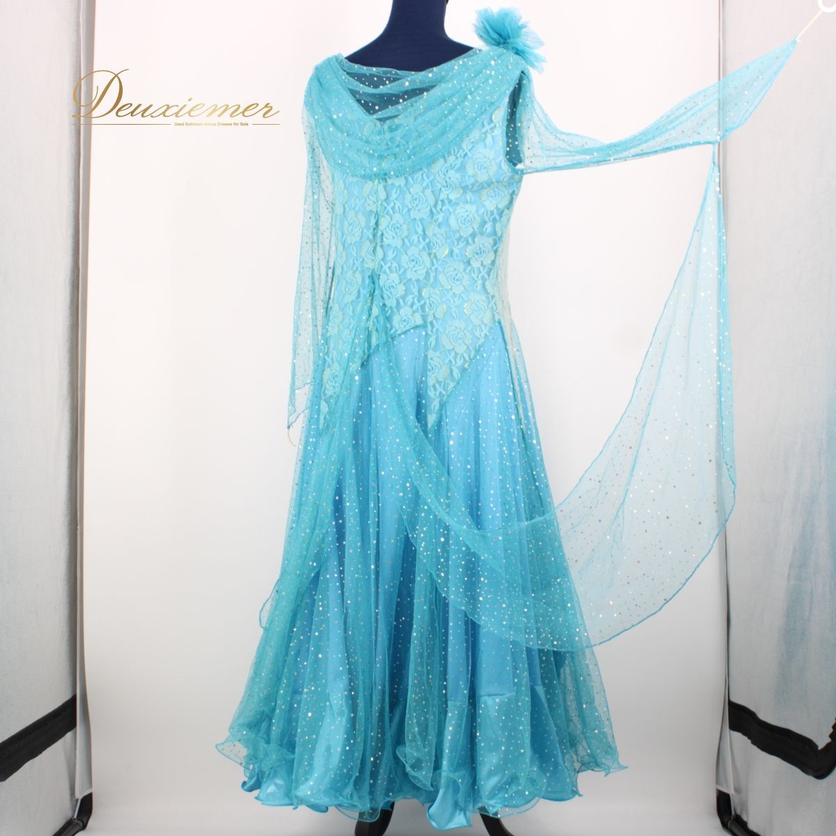 【美品 社交ダンス衣装】ワンピース ドレス ICHIOKU 水色 無地 シンプル 美品 社交ダンス衣装】ワンピース ドレス ICHIOKU イチオク