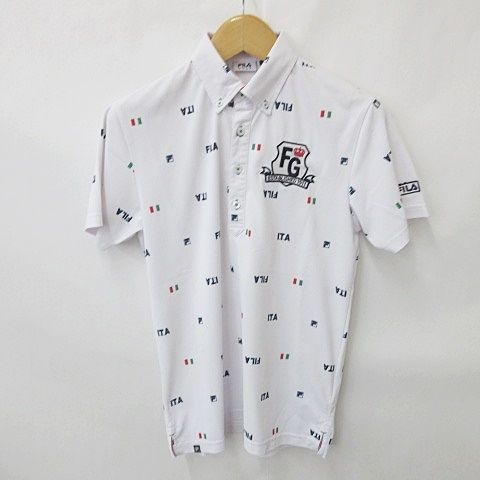 フィラ FILA GOLF ゴルフ ポロシャツ 半袖 ボタンダウン 総柄 イタリア国旗柄 ロゴ 刺しゅう 速乾 白 赤 紺 緑 ホワイト レッド  ネイビー グリーン M