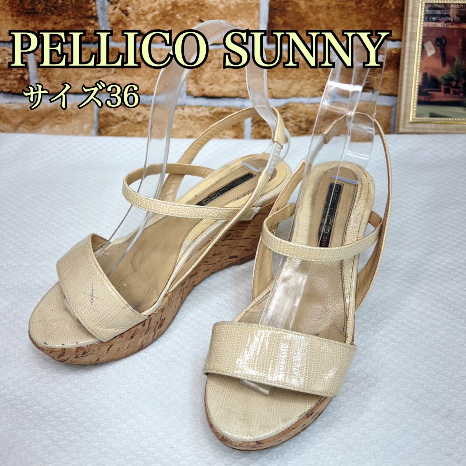 PELLICO SUNNY（ペリーコサニー)ウエッジソール オープントゥ 厚底サンダル サイズ36 23.0㎝相当 アイボリー アンクルベルト  ストラップ 7.5㎝ヒール 美脚