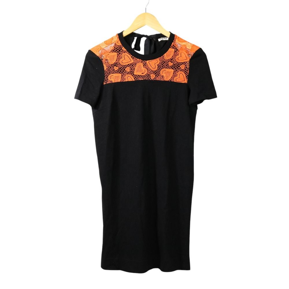 MIU MIU ミュウミュウ レース切替 Tシャツ ワンピース S ブラック オレンジ レディース 古着