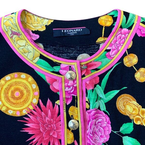 美品 LEONARD レオナール 花柄 長袖 カーディガン トップス ストール