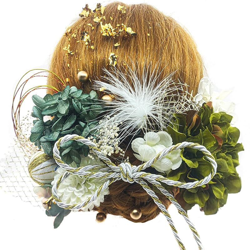 [JZOON] 8色展開 ドライフラワー 髪飾り ダリア 造花飾り 和玉 赤 ヘアアクセサリー 成人式 ゴールド 水引 ヘッドパーツ あじさい 振袖 着物 卒業式 七五三 浴衣 袴 結婚式 かすみ草 和装 造花 