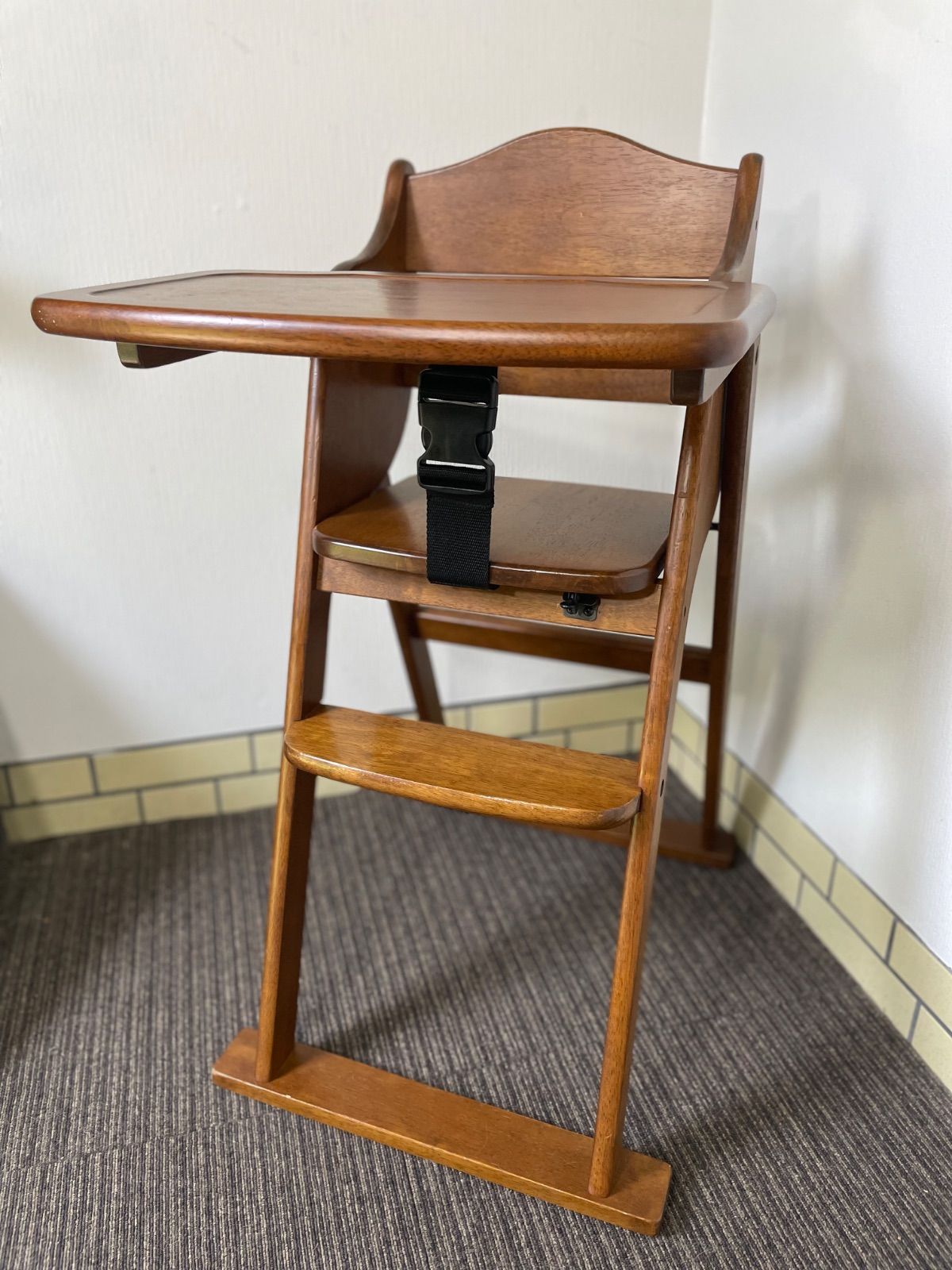 ✨美品✨大和屋 木製ハイチェア 折りたたみ ダークブラウン テーブル・ベルト付き Amazon | 折りたたみ SGマーク付き ベビーチェア 大和屋