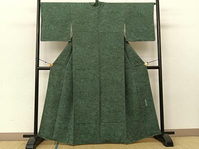 平和屋着物●人間国宝　初代六谷梅軒の息子　二代目　六谷梅軒(六谷博臣)江戸小紋 松竹梅花鳥文 鬼しぼ縮緬 証紙付き 正絹 逸品 BAAU3695hj 平和屋着物○人間国宝 初代六谷梅軒の息子 二代目 六谷梅軒(六谷博臣