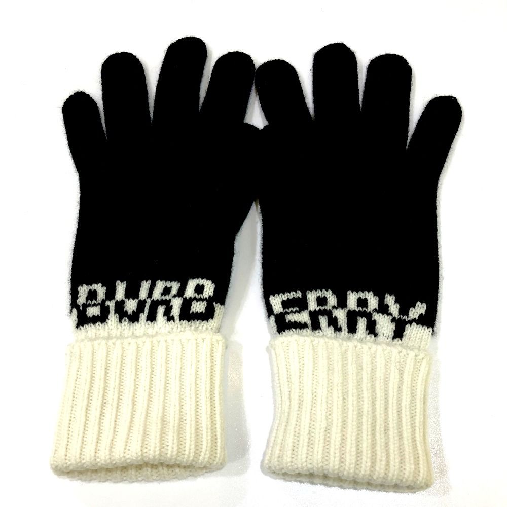 バーバリー ロゴインターシャ カシミアグローブ 手袋 ブラック