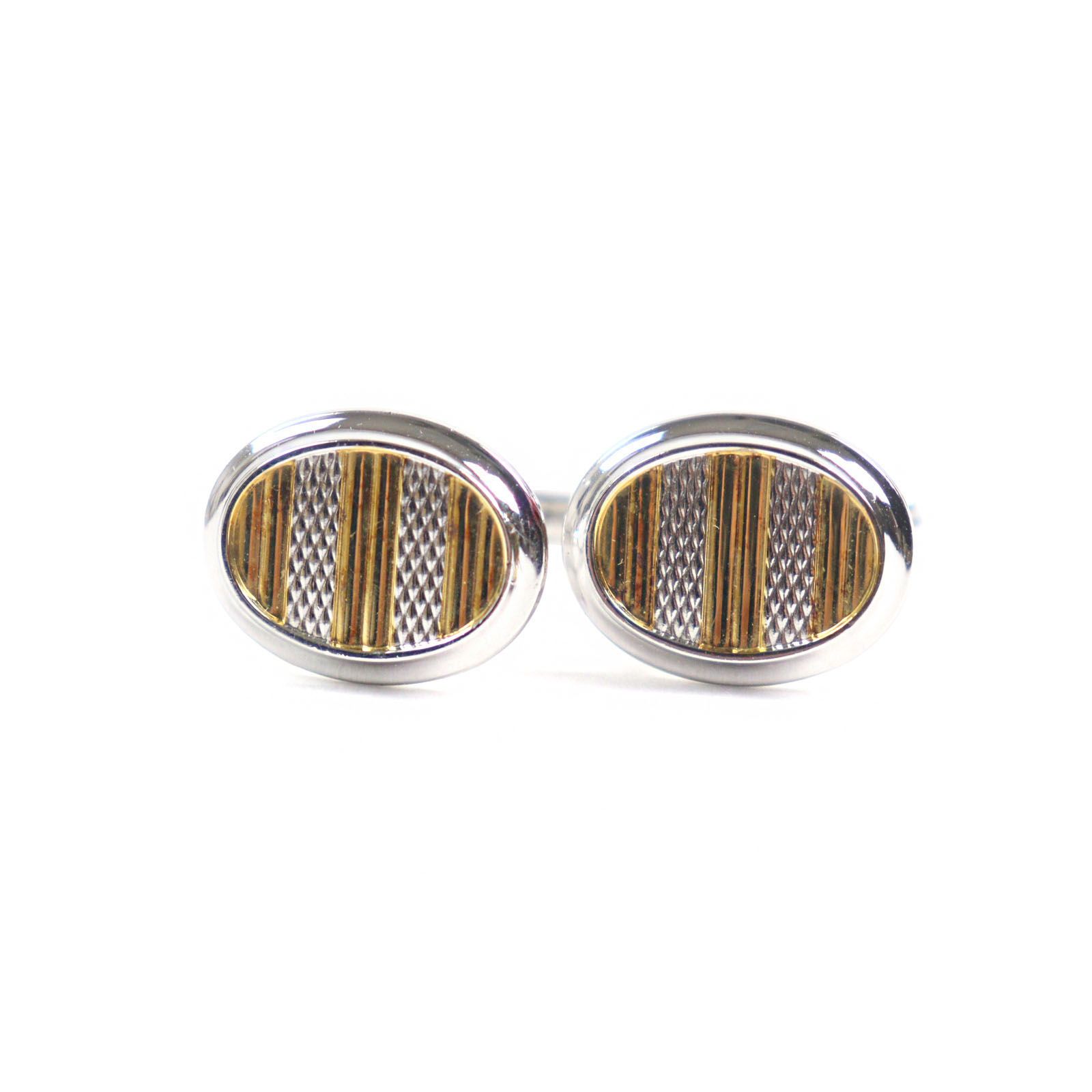 ○Dunhill ダンヒル オーバルシェイプ バイ テクスチャー加工 ストライプ カフスボタン カフリンクス SV925 シルバー ゴールド き 総重量11.20g メンズ