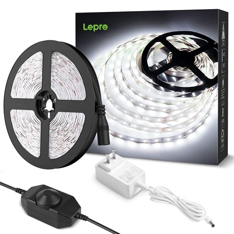 Lepro LEDテープライト ストリップライト 昼光色 6000k 無段階調光 ledテープ 5m 薄型 切断可能 取付簡単 SMD2835 300LED高輝度 正面発光 間接照明 非防水 室内・店内装飾 ledライト