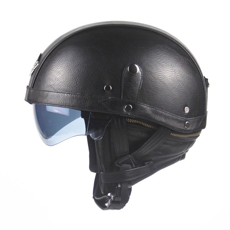 高品質レザー調ハーフヘルメット 半キャップ 半帽子 半ヘル 内蔵レンズ ハーレーヘルメットクラシックヘルメット