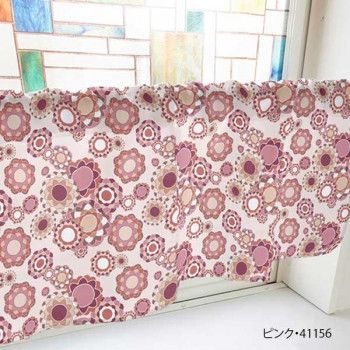 カフェカーテン レトロ花 800×450mm　ピンク・41156