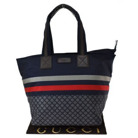 【中古】 超美品 グッチ GUCCI シェリー ディアマンテ トートバッグ ショルダー ネイビー ナイロン レザー 75BT403