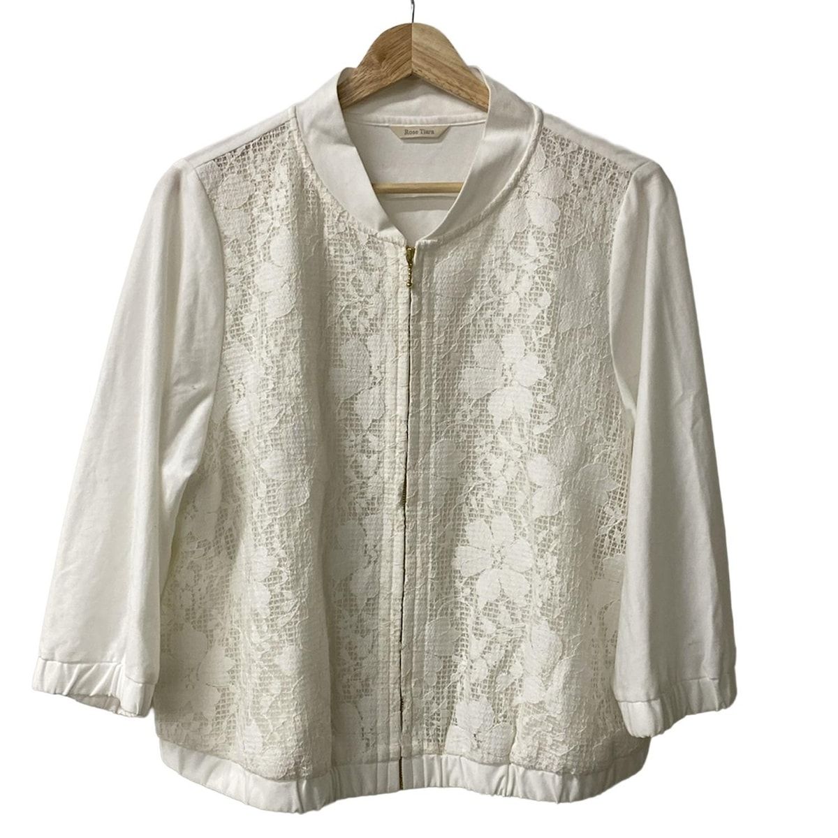 Rose Tiara ローズティアラ ブルゾン サイズ46 XL レディース - 白 七分袖 レース ジップアップ 春 秋