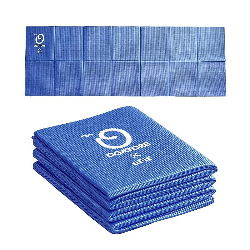 【日本国内メーカー】uFit Yogamat ヨガマット 折りたたみ 6mm 痛くない 滑らない 軽量 61cm*173cm プロアスリート 水谷隼 愛用 PVC 洗える 臭くない 低反発 持ち運び オガトレコラボ ブルー 1
