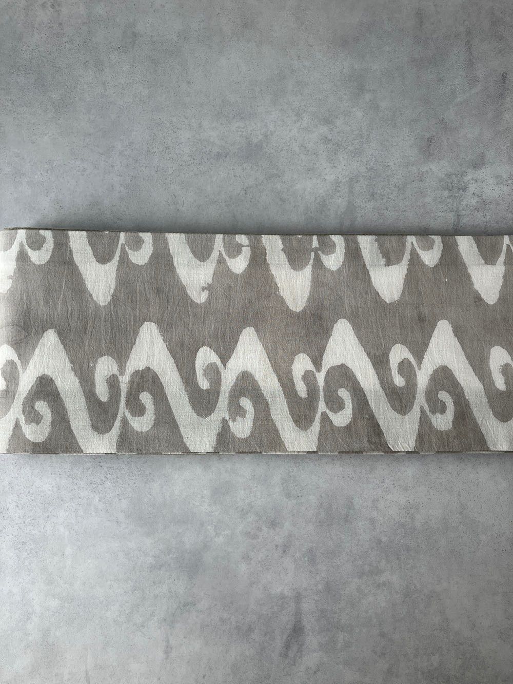 リバーシブル半幅帯 波模様グレージュ ハンドブロックプリント×遠州木綿 OH028