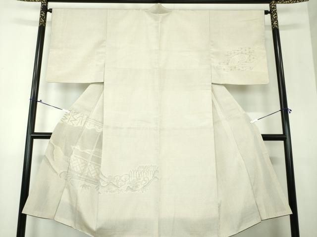 平和屋着物▽本塩沢 単衣 110亀甲 横段文 正絹 逸品 AAAZ7819jh