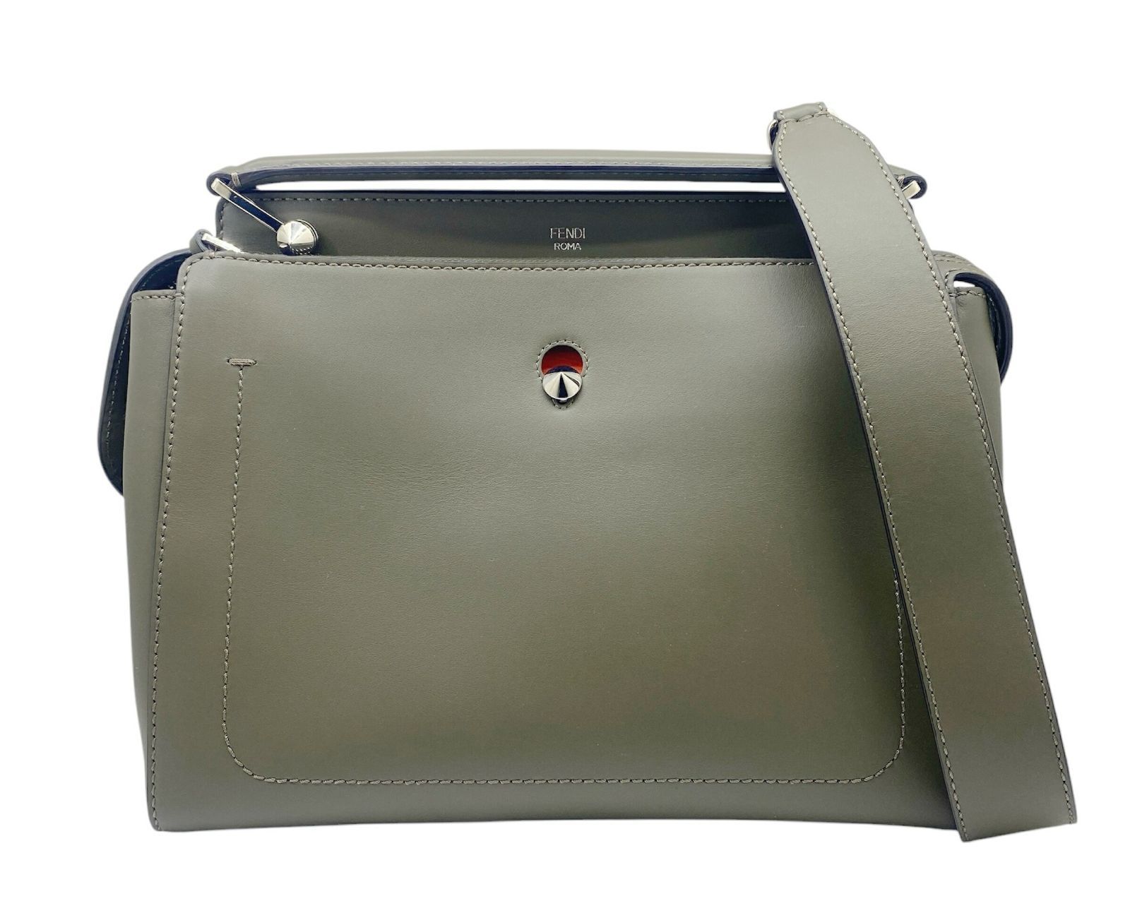 FEND フェンディ DOT COM ドットコム ハンドバッグ レザー カーキ  