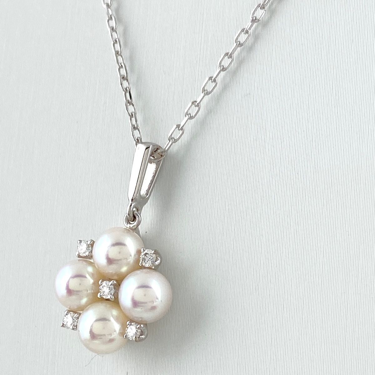 ミキモト MIKIMOTO パール デザインネックレス ペンダント メレダイヤ 真珠 ネックレス K18 パール ダイヤモンド レディース 【中古】