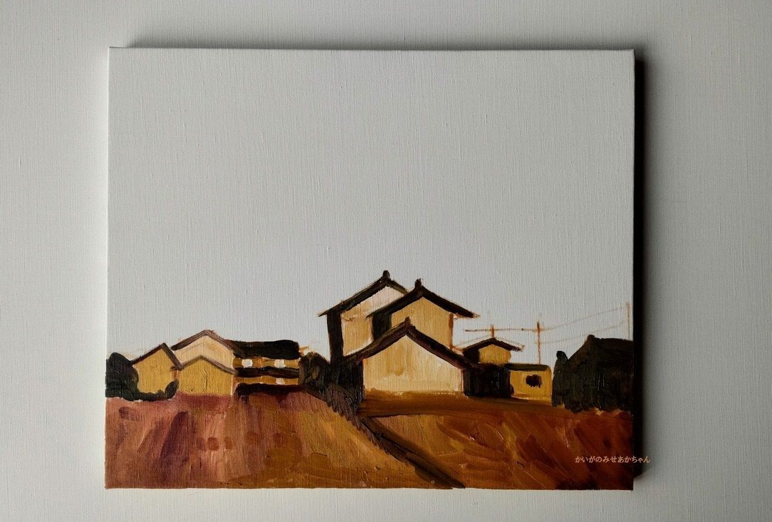 原画「稲刈り後の田園風景」F8・油彩画 - メルカリ