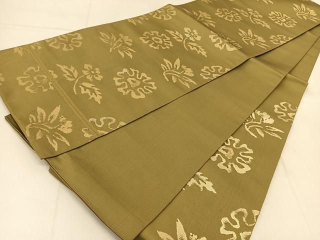 平和屋着物◎西陣 服部織物謹製 六通柄袋帯 草花文 こはく錦