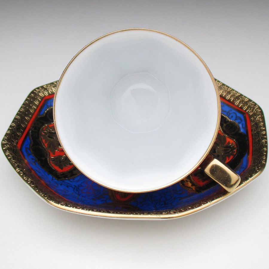 オールドノリタケ ブルー地金盛り花文