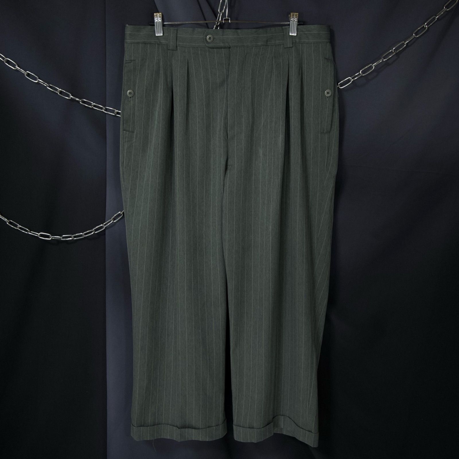 ビンテージ　60s 50s　スラックス　ストライプ　通産省　y2k　タック 90s Smokey Joe's 2Tuck PinStriped Wide Draping Slacks 90年代