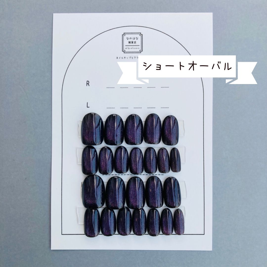 19 12サイズ24枚 ブラックパープルマグネットネイルチップ チップ形状3