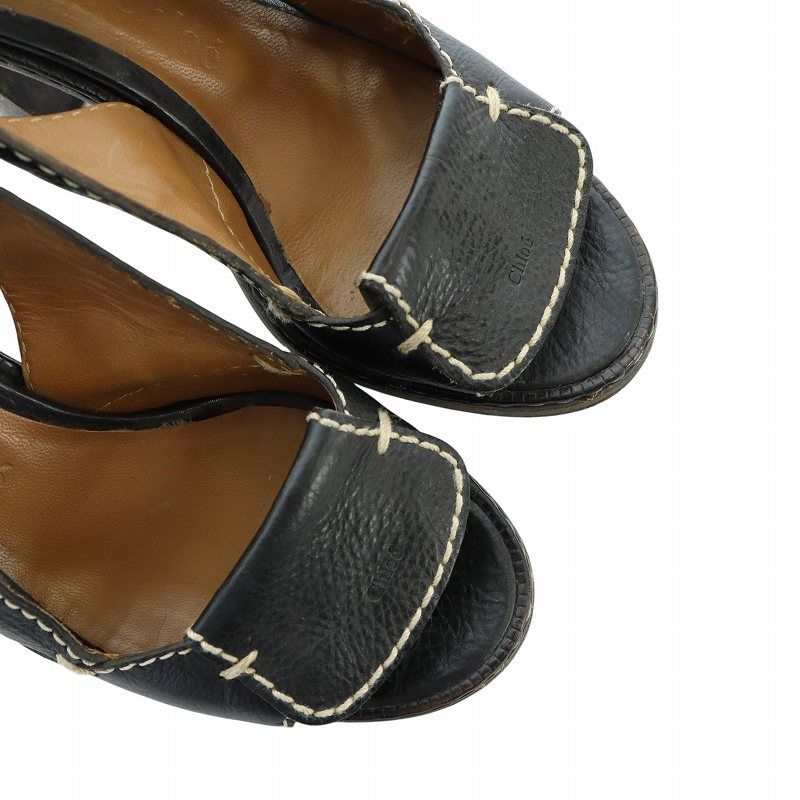 クロエ CHLOE サンダル チャンキーヒール レザー ストラップ ロゴ 37  