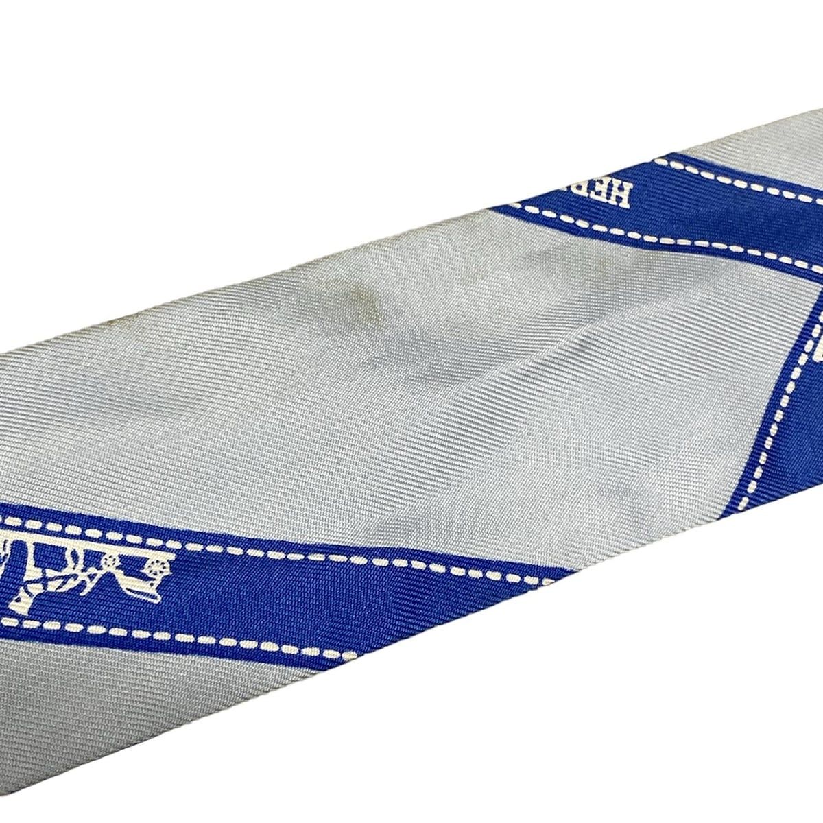 HERMES(エルメス) スカーフ ツイリー ライトブルー×ブルー×白 リボン  