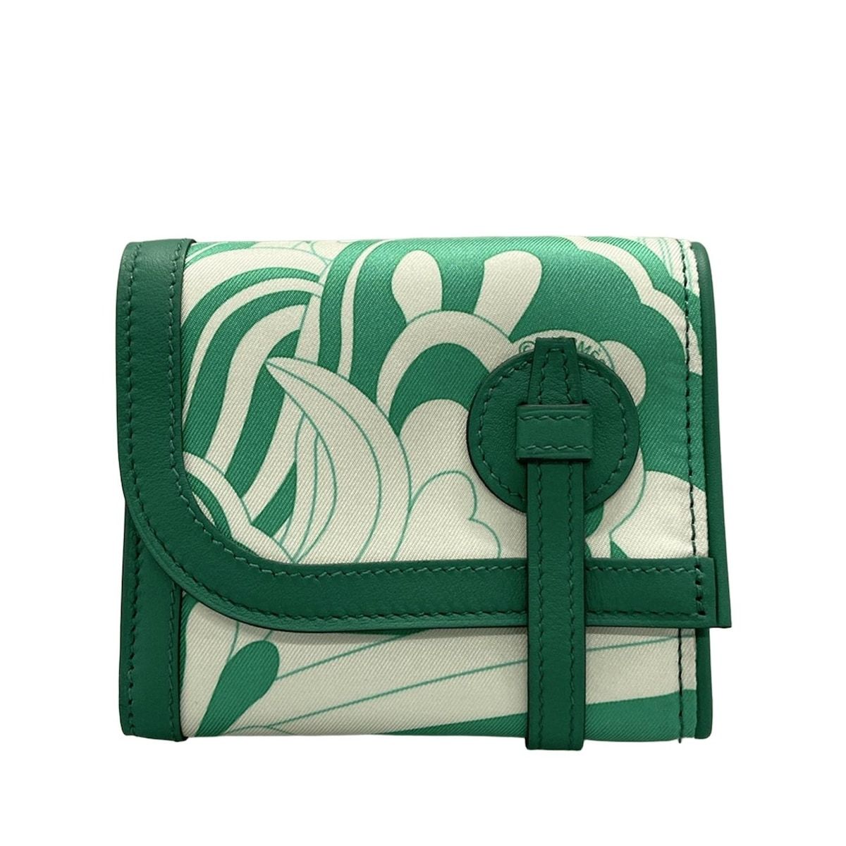 HERMES エルメス 財布 アヴェックソワ コンパクト ミント×ヴェールヴェルティゴ シルバー金具 シルク