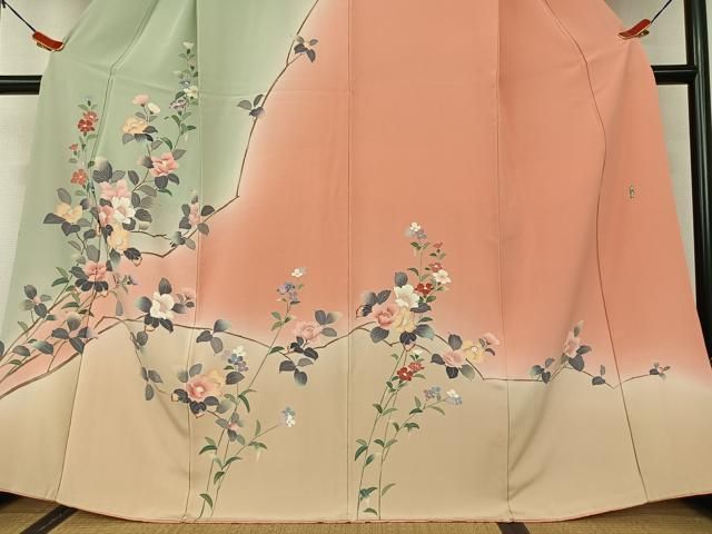 平和屋着物○訪問着 友禅 作家物 竹峯 枝花文 暈し染め 正絹 逸品