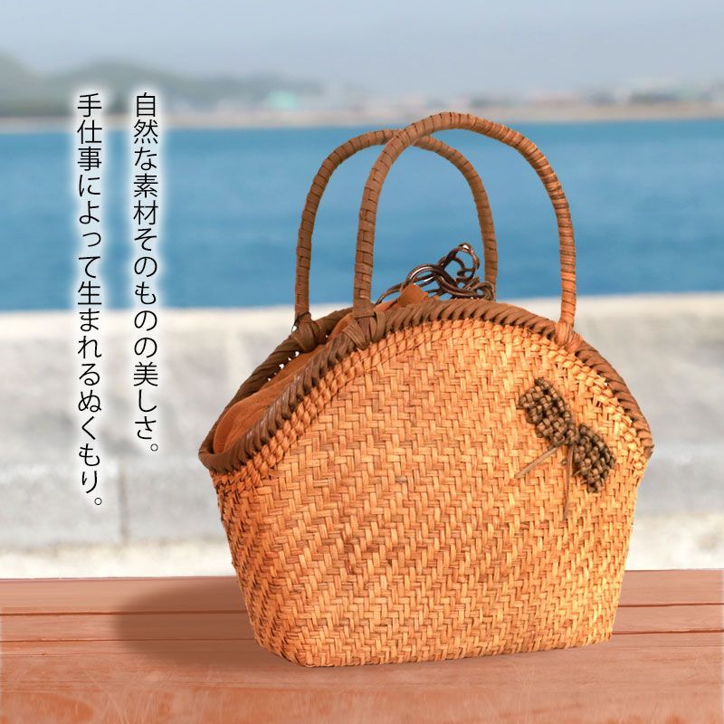 山葡萄かごバッグ 手作り 網代編み 手提げ 籠バック 内布付き : 山葡萄かごバッグ 手作り 手提げ 籠 六角花結び編み