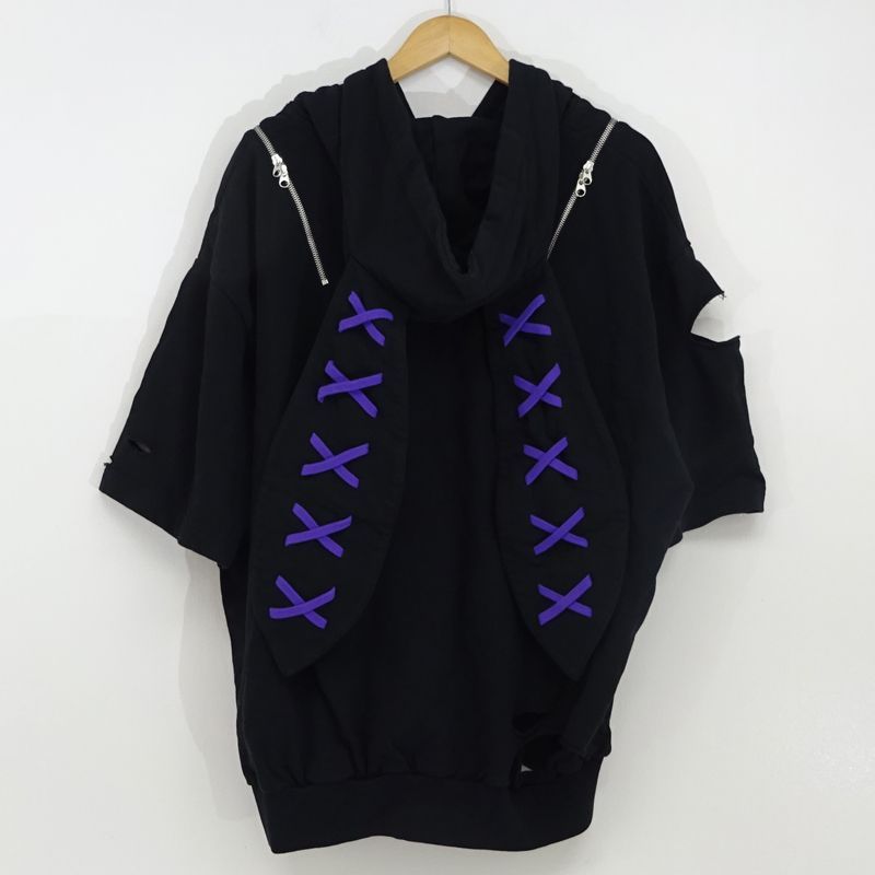三重店】REFLEM｜レフレム うさ耳ダメージZIPパーカー ブラック