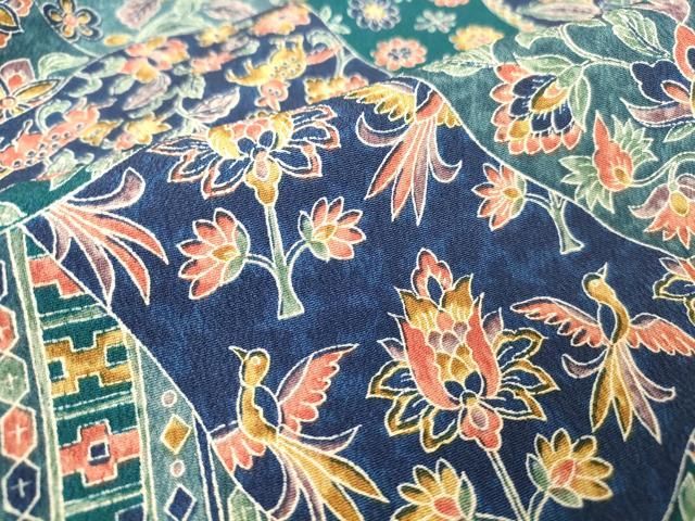 平和屋着物▽小紋 単衣 更紗花鳥文 洗える着物 DAAX3006az 単衣 男性