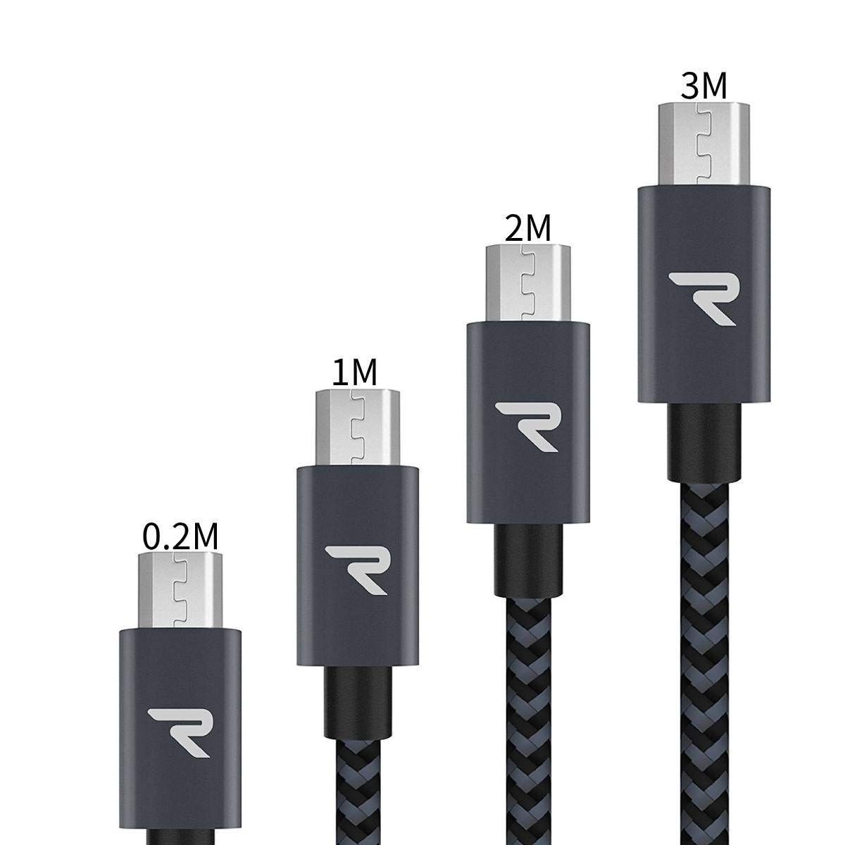 Rampow Micro USB Type-Bケーブル【0.2M+1M+2M+3M/黒】 2.4A急速充電