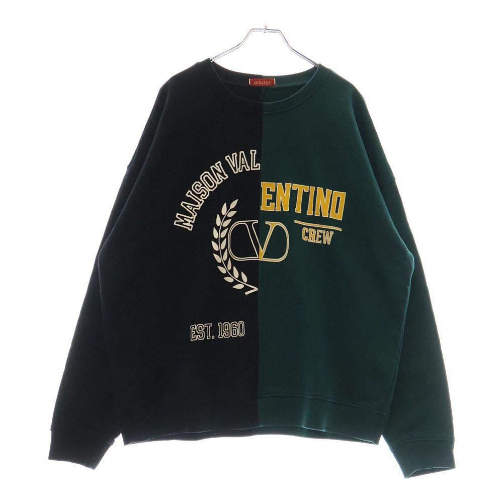VALENTINO ヴァレンチノ バイ デザイン フロントロゴプリント クルーネック スウェットトレーナー ブラック|グリーン 2V3MF25G967