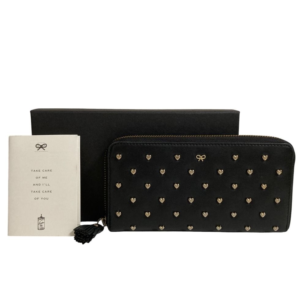 美品 ANYA HINDMARCH ロゴ入りハートスタッズ付 レザー長財布 美品 ANYA HINDMARCH アニヤハインドマーチ ハートスタッズ