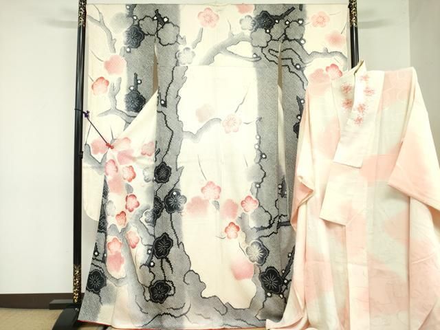 平和屋着物●名門 藤娘きぬたや 総絞り 振袖 長襦袢 広衿刺繍 袷 セット 枝梅文 正絹 DAAX1523op