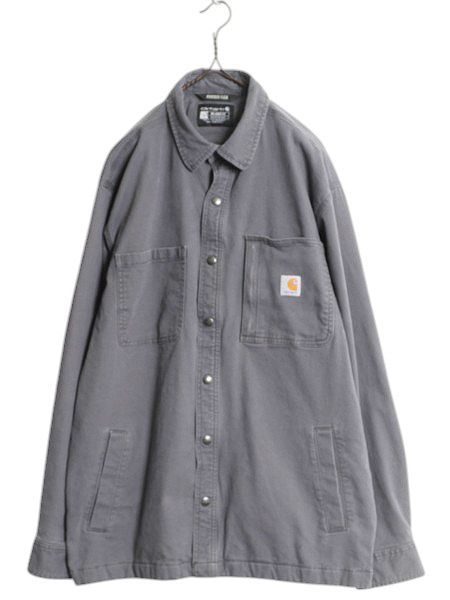 【お得なクーポン配布中!】 US企画 カーハート キャンバス シャツ ジャケット メンズ L / 古着 CARHARTT フリース ライナー付き 無地 ワーク ストレッチ ポケット付き